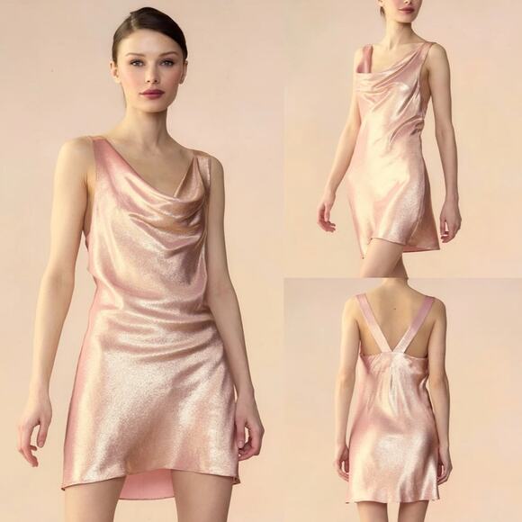 Cynthia Rowley Shimmering Siren Cowl Neck Mini Dress - Picture 2 of 8